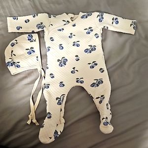 Ely's & Co. Baby footie with bonnet. Size 6 months.